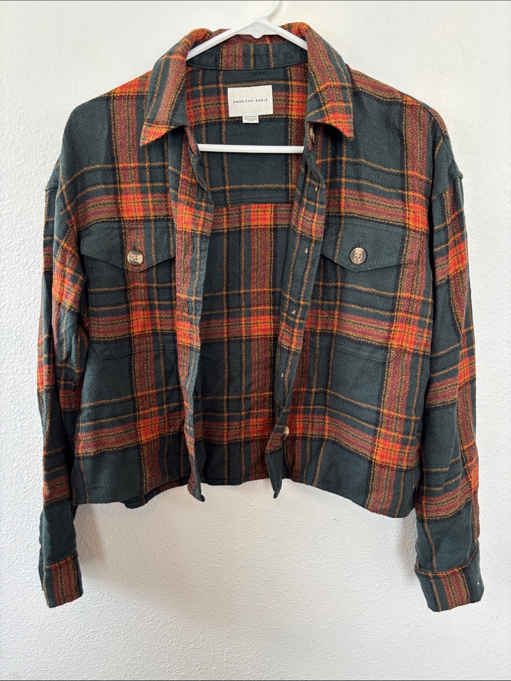 American Eagle Outfitters soft crop Plaid Button-Front Shirt